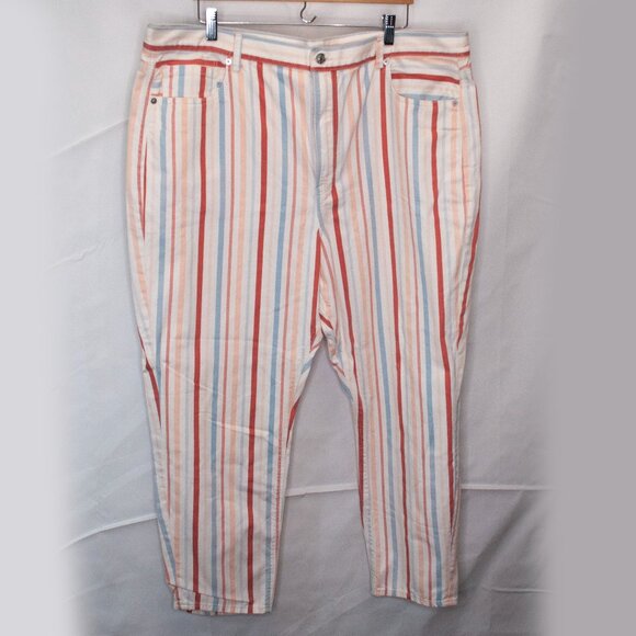 American Eagle Mom Jeans Womens Plus Size 22 Ceam Striped High Rise Casual EE11X - Picture 1 of 4